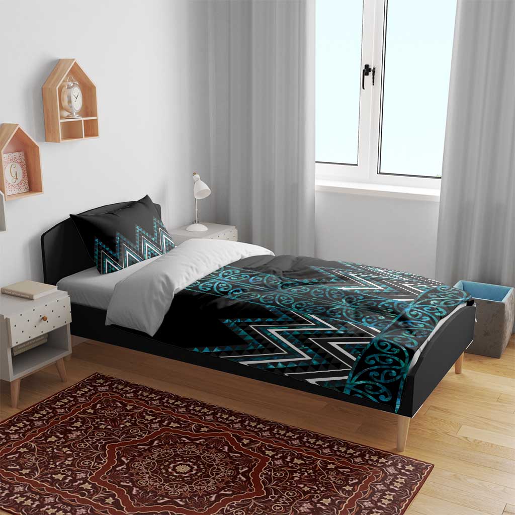 Paua Shell Aotearoa Mangopare Kowhaiwhai and Niho Taniwha Bedding Set Maori New Zealand