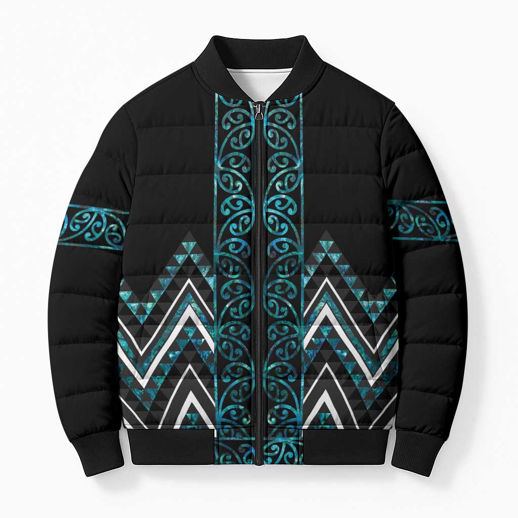 Paua Shell Aotearoa Mangopare Kowhaiwhai Niho Taniwha Bomber Puffer Jacket Maori New Zealand - Aussie Hoodie