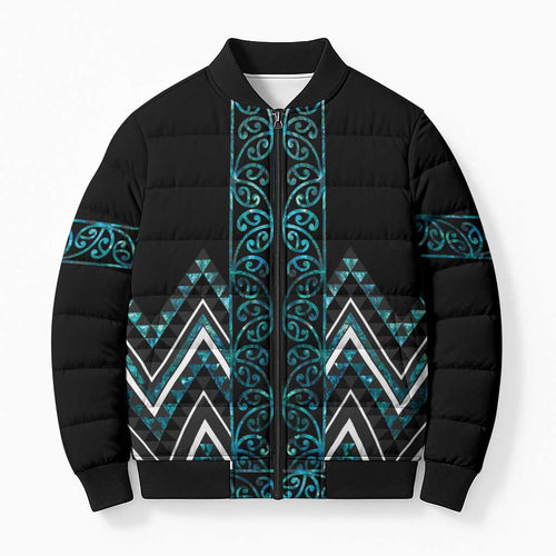 Paua Shell Aotearoa Mangopare Kowhaiwhai Niho Taniwha Bomber Puffer Jacket Maori New Zealand - Aussie Hoodie