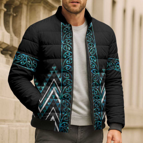 Paua Shell Aotearoa Mangopare Kowhaiwhai Niho Taniwha Bomber Puffer Jacket Maori New Zealand - Aussie Hoodie