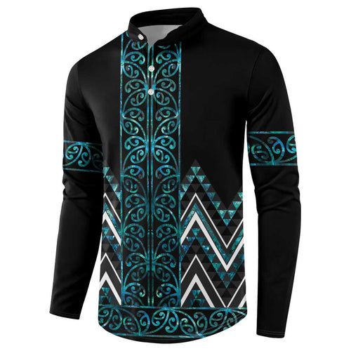 Paua Shell Aotearoa Mangopare Kowhaiwhai and Niho Taniwha Button Sweatshirt Maori New Zealand