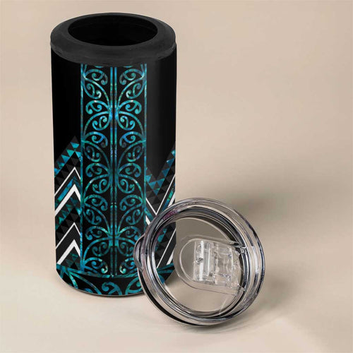 Paua Shell Aotearoa Mangopare Kowhaiwhai and Niho Taniwha 4 in 1 Can Cooler Tumbler Maori New Zealand