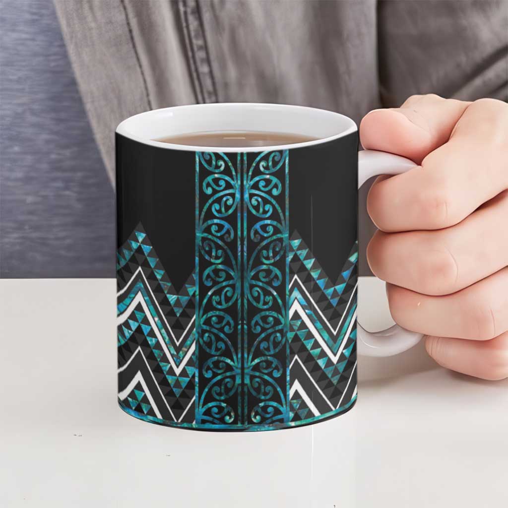 Paua Shell Aotearoa Mangopare Kowhaiwhai Niho Taniwha Ceramic Mug Maori New Zealand - Aussie Hoodie