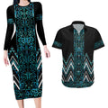 Paua Shell Aotearoa Mangopare Kowhaiwhai and Niho Taniwha Couples Matching Long Sleeve Bodycon Dress and Hawaiian Shirt Maori New Zealand