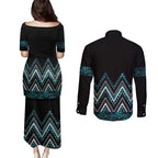 Paua Shell Aotearoa Mangopare Kowhaiwhai and Niho Taniwha Couples Matching Puletasi and Long Sleeve Button Shirt Maori New Zealand