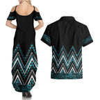 Paua Shell Aotearoa Mangopare Kowhaiwhai and Niho Taniwha Couples Matching Summer Maxi Dress and Hawaiian Shirt Maori New Zealand