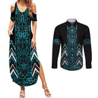 Paua Shell Aotearoa Mangopare Kowhaiwhai and Niho Taniwha Couples Matching Summer Maxi Dress and Long Sleeve Button Shirt Maori New Zealand