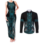 Paua Shell Aotearoa Mangopare Kowhaiwhai and Niho Taniwha Couples Matching Tank Maxi Dress and Long Sleeve Button Shirt Maori New Zealand