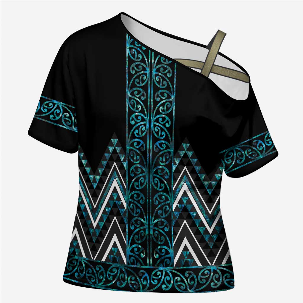 Paua Shell Aotearoa Mangopare Kowhaiwhai Niho Taniwha Cross Shoulder Shirt Maori New Zealand - Aussie Hoodie