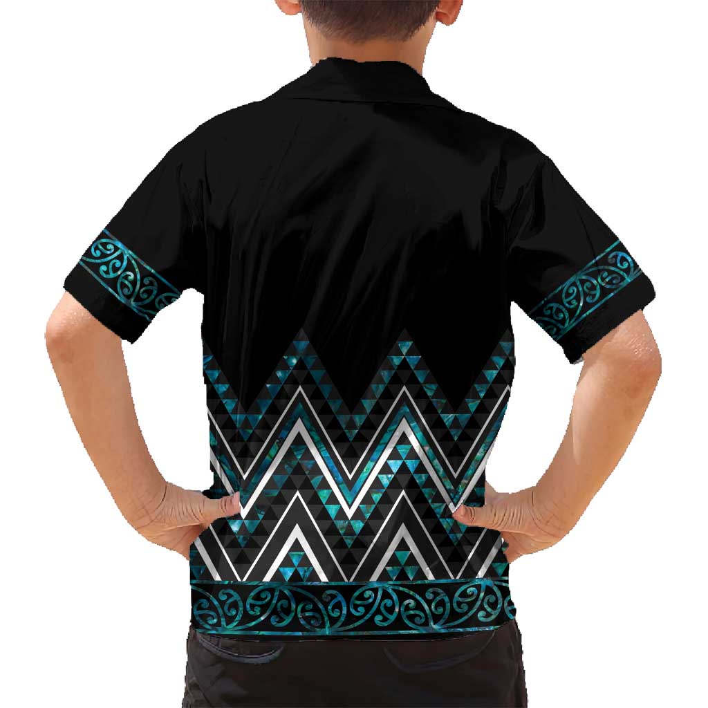 Paua Shell Aotearoa Mangopare Kowhaiwhai and Niho Taniwha Family Matching Long Sleeve Bodycon Dress and Hawaiian Shirt Maori New Zealand