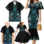 Paua Shell Aotearoa Mangopare Kowhaiwhai and Niho Taniwha Family Matching Mermaid Dress and Hawaiian Shirt Maori New Zealand