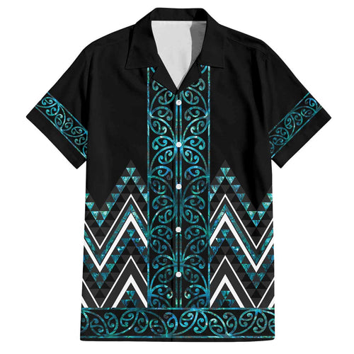 Paua Shell Aotearoa Mangopare Kowhaiwhai and Niho Taniwha Family Matching Off The Shoulder Long Sleeve Dress and Hawaiian Shirt Maori New Zealand