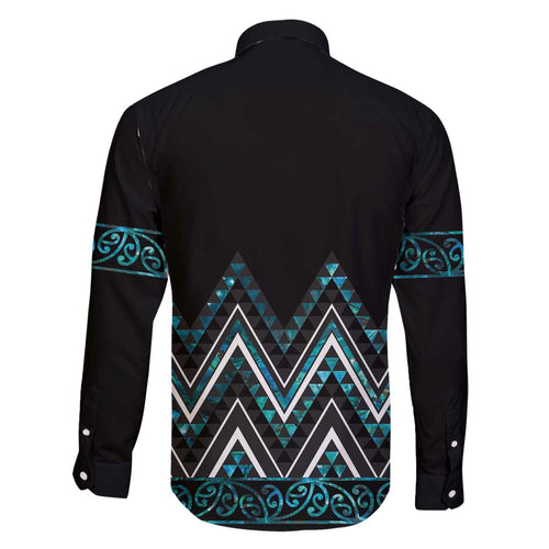 Paua Shell Aotearoa Mangopare Kowhaiwhai and Niho Taniwha Family Matching Off The Shoulder Long Sleeve Dress and Hawaiian Shirt Maori New Zealand