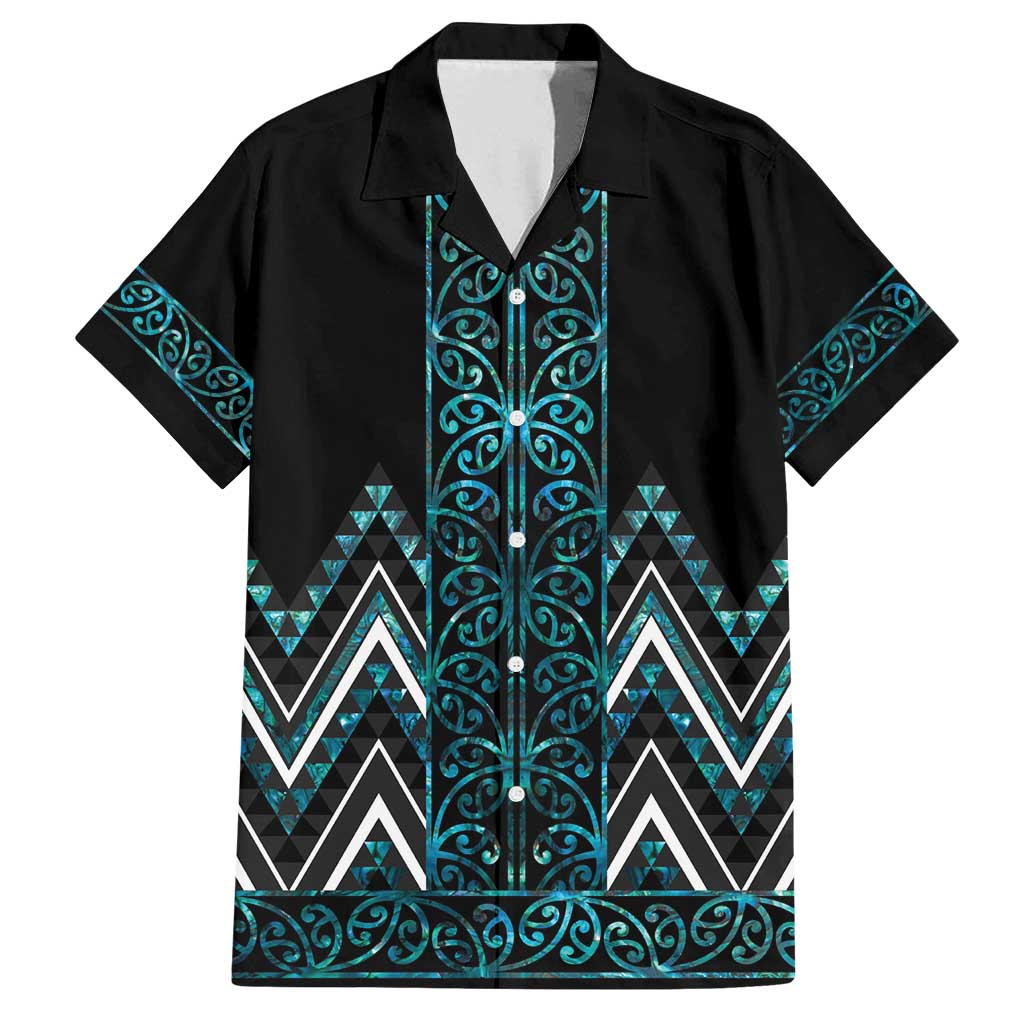 Paua Shell Aotearoa Mangopare Kowhaiwhai and Niho Taniwha Family Matching Off Shoulder Short Dress and Hawaiian Shirt Maori New Zealand