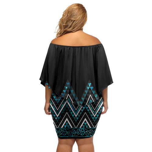Paua Shell Aotearoa Mangopare Kowhaiwhai and Niho Taniwha Family Matching Off Shoulder Short Dress and Hawaiian Shirt Maori New Zealand