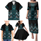 Paua Shell Aotearoa Mangopare Kowhaiwhai and Niho Taniwha Family Matching Puletasi and Hawaiian Shirt Maori New Zealand