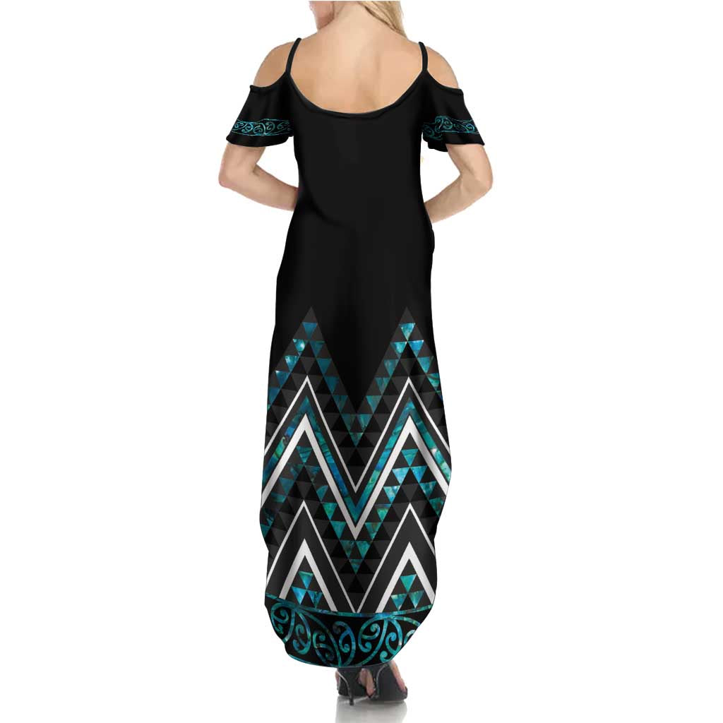 Paua Shell Aotearoa Mangopare Kowhaiwhai and Niho Taniwha Family Matching Summer Maxi Dress and Hawaiian Shirt Maori New Zealand