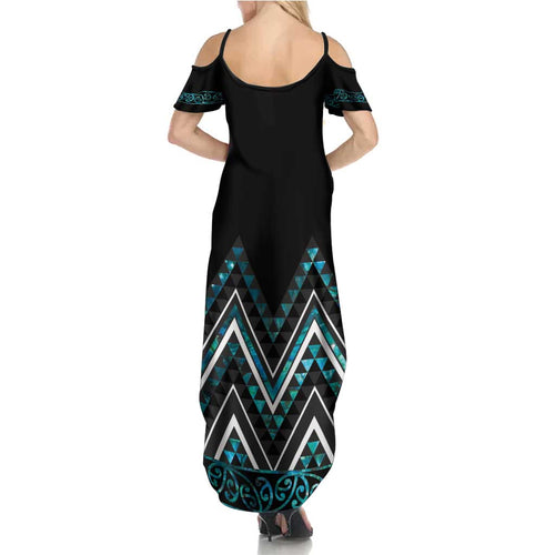 Paua Shell Aotearoa Mangopare Kowhaiwhai and Niho Taniwha Family Matching Summer Maxi Dress and Hawaiian Shirt Maori New Zealand