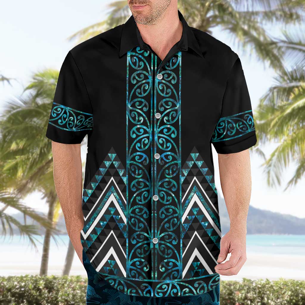 Paua Shell Aotearoa Mangopare Kowhaiwhai and Niho Taniwha Hawaiian Shirt Maori New Zealand