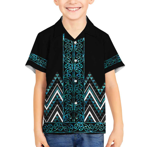 Paua Shell Aotearoa Mangopare Kowhaiwhai and Niho Taniwha Hawaiian Shirt Maori New Zealand