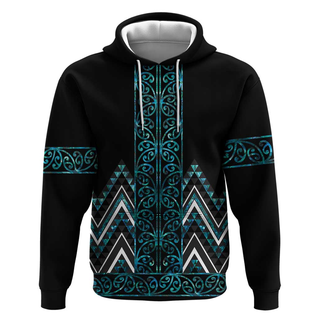 Paua Shell Aotearoa Mangopare Kowhaiwhai and Niho Taniwha Hoodie Maori New Zealand