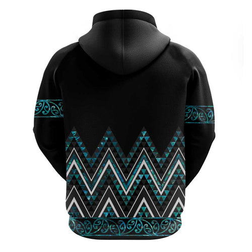 Paua Shell Aotearoa Mangopare Kowhaiwhai and Niho Taniwha Hoodie Maori New Zealand