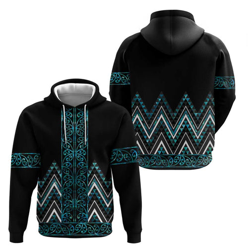 Paua Shell Aotearoa Mangopare Kowhaiwhai and Niho Taniwha Hoodie Maori New Zealand