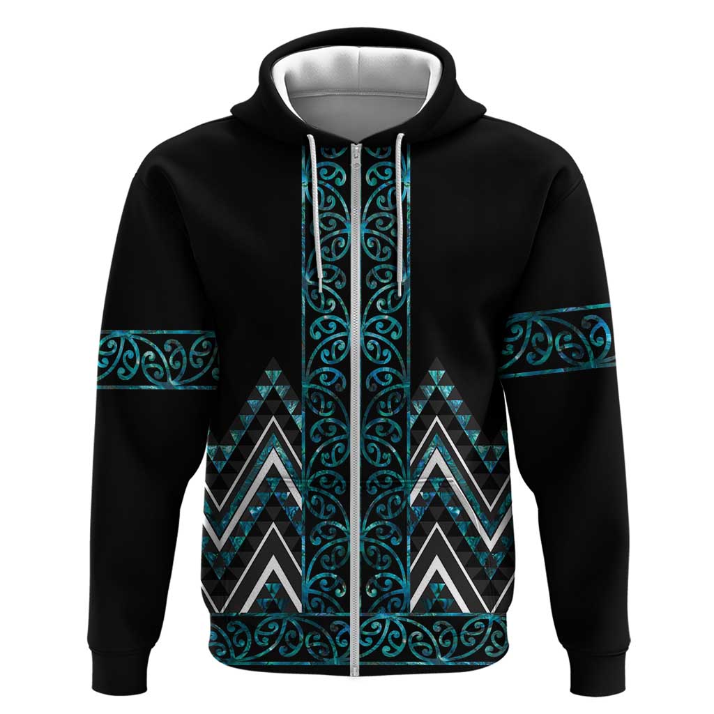 Paua Shell Aotearoa Mangopare Kowhaiwhai and Niho Taniwha Hoodie Maori New Zealand