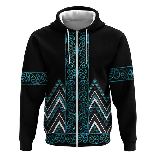 Paua Shell Aotearoa Mangopare Kowhaiwhai and Niho Taniwha Hoodie Maori New Zealand