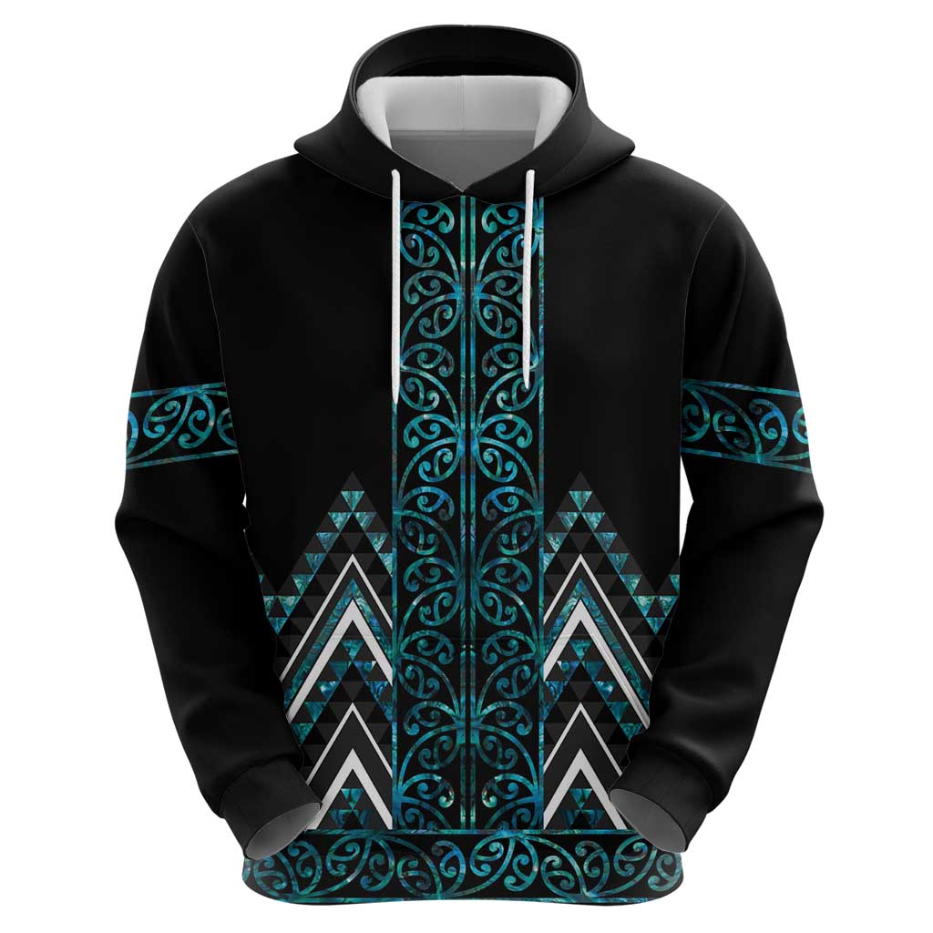 Paua Shell Aotearoa Mangopare Kowhaiwhai and Niho Taniwha Hoodie Maori New Zealand