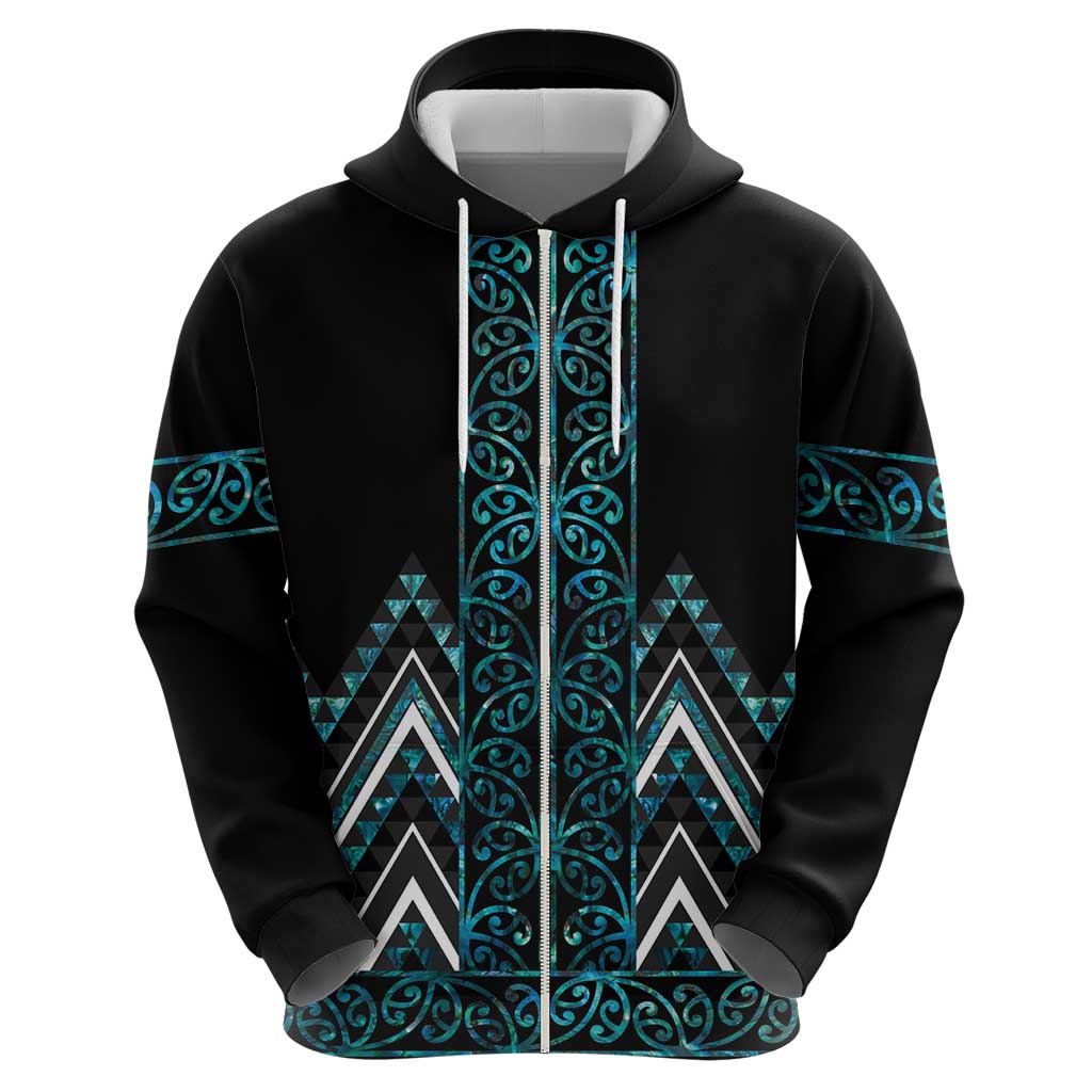 Paua Shell Aotearoa Mangopare Kowhaiwhai and Niho Taniwha Hoodie Maori New Zealand