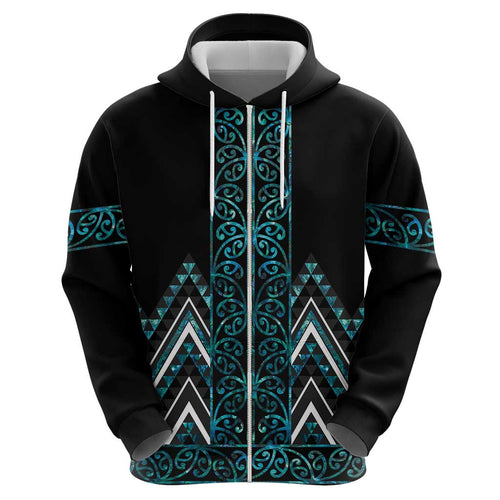 Paua Shell Aotearoa Mangopare Kowhaiwhai and Niho Taniwha Hoodie Maori New Zealand