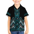 Paua Shell Aotearoa Mangopare Kowhaiwhai and Niho Taniwha Kid Hawaiian Shirt Maori New Zealand