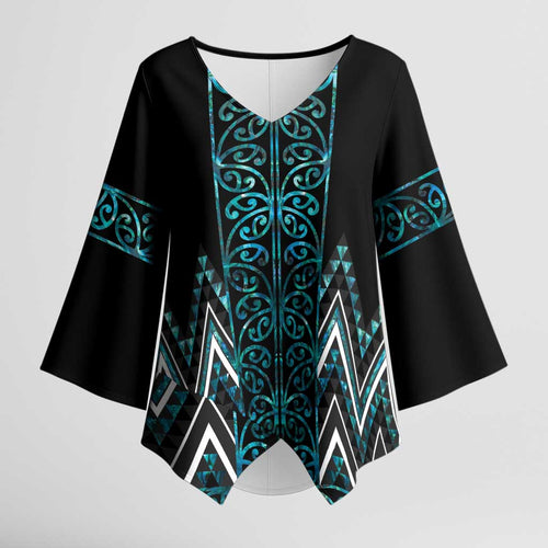 Paua Shell Aotearoa Mangopare Kowhaiwhai Niho Taniwha Kimono Sleeve Blouse Maori New Zealand - Aussie Hoodie