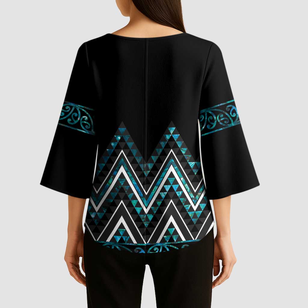 Paua Shell Aotearoa Mangopare Kowhaiwhai Niho Taniwha Kimono Sleeve Blouse Maori New Zealand - Aussie Hoodie