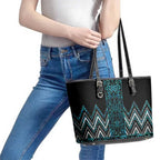 Paua Shell Aotearoa Mangopare Kowhaiwhai and Niho Taniwha Leather Tote Bag Maori New Zealand