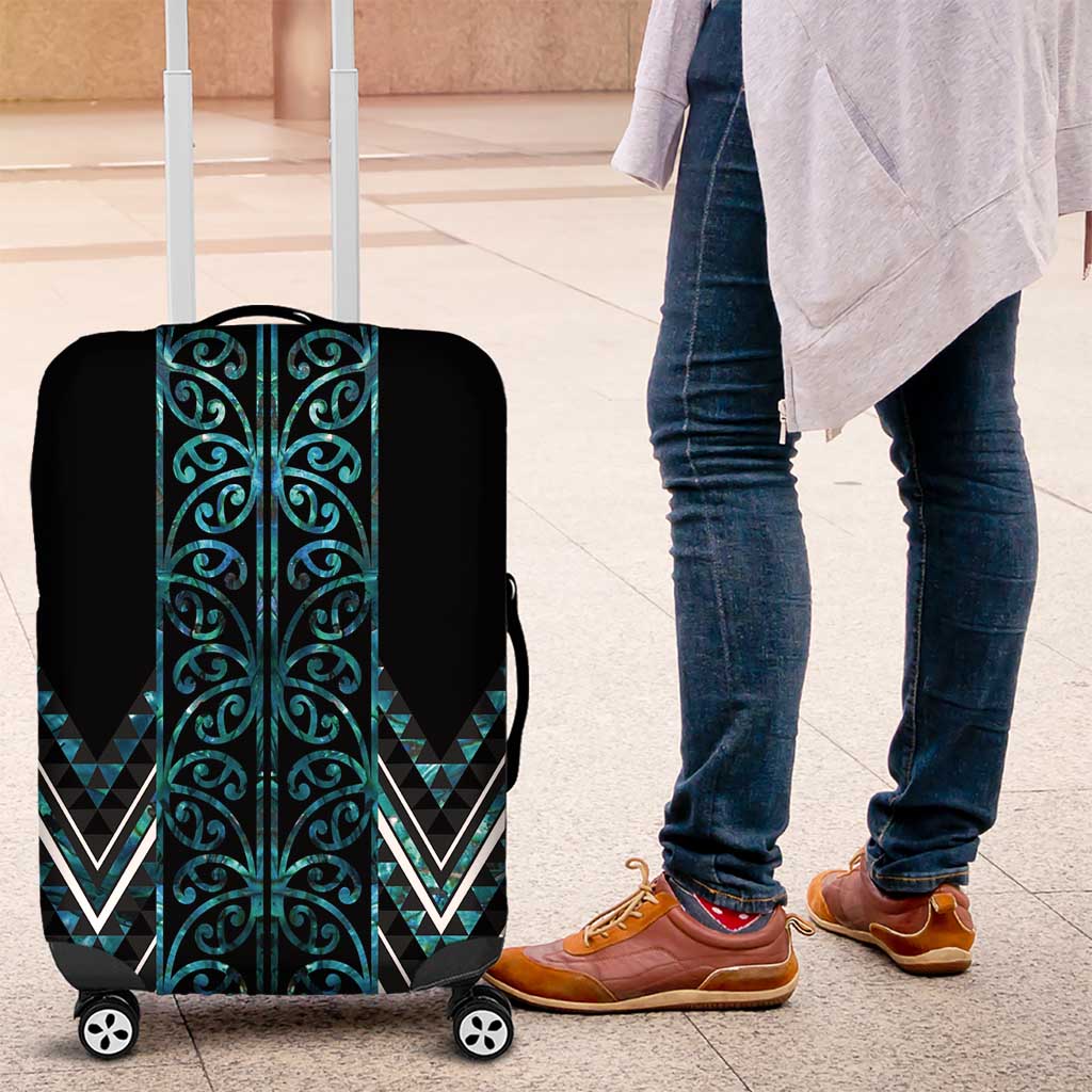 Paua Shell Aotearoa Mangopare Kowhaiwhai and Niho Taniwha Luggage Cover Maori New Zealand