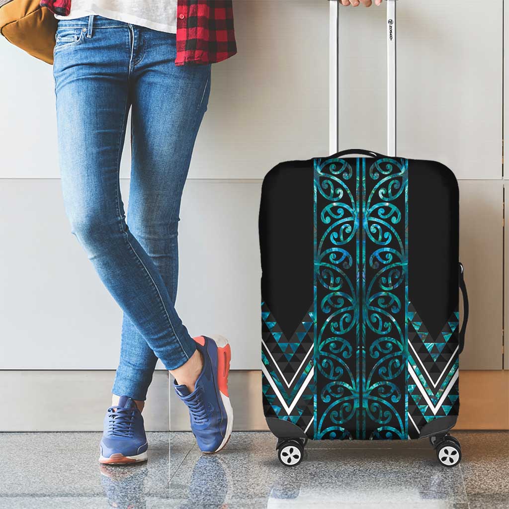 Paua Shell Aotearoa Mangopare Kowhaiwhai and Niho Taniwha Luggage Cover Maori New Zealand