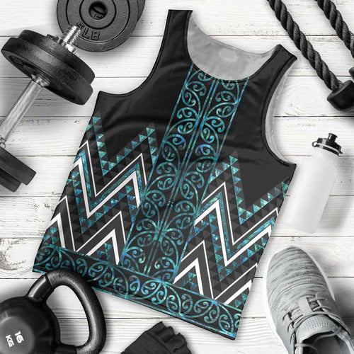 Paua Shell Aotearoa Mangopare Kowhaiwhai and Niho Taniwha Men Tank Top Maori New Zealand