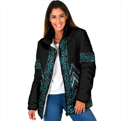 Paua Shell Aotearoa Mangopare Kowhaiwhai Niho Taniwha Padded Jacket Maori New Zealand - Aussie Hoodie