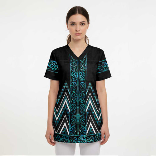 Paua Shell Aotearoa Mangopare Kowhaiwhai and Niho Taniwha Scrub Top Maori New Zealand - Aussie Hoodie