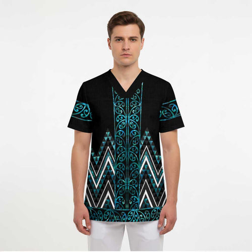 Paua Shell Aotearoa Mangopare Kowhaiwhai and Niho Taniwha Scrub Top Maori New Zealand - Aussie Hoodie