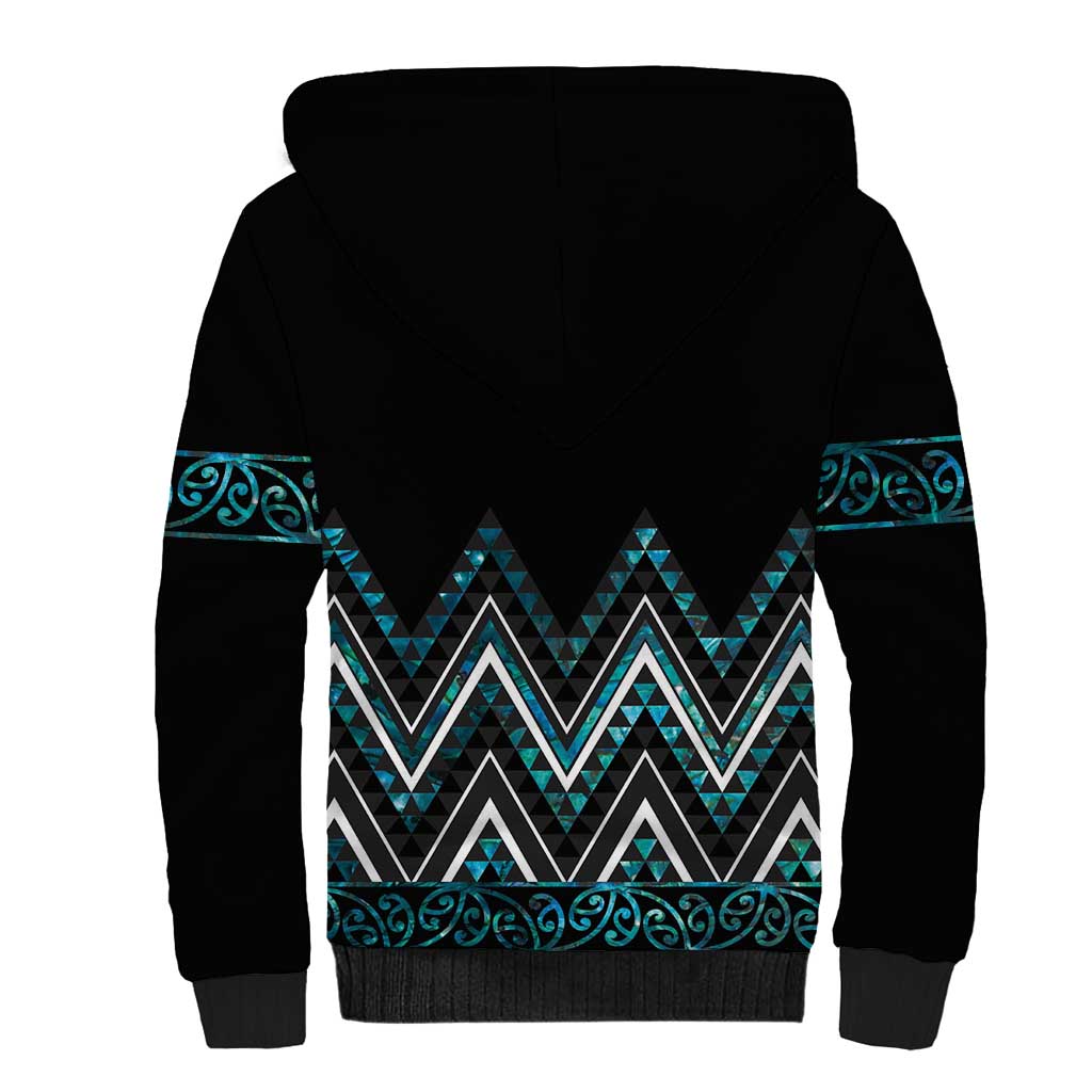 Paua Shell Aotearoa Mangopare Kowhaiwhai and Niho Taniwha Sherpa Hoodie Maori New Zealand