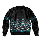 Paua Shell Aotearoa Mangopare Kowhaiwhai and Niho Taniwha Sleeve Zip Bomber Jacket Maori New Zealand