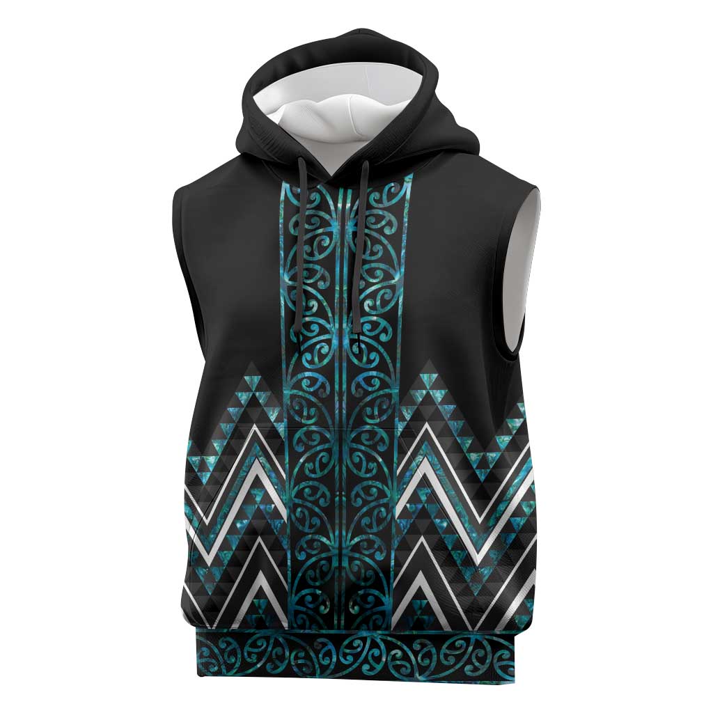 Paua Shell Aotearoa Mangopare Kowhaiwhai Niho Taniwha Sleeveless Hoodie Maori New Zealand - Aussie Hoodie