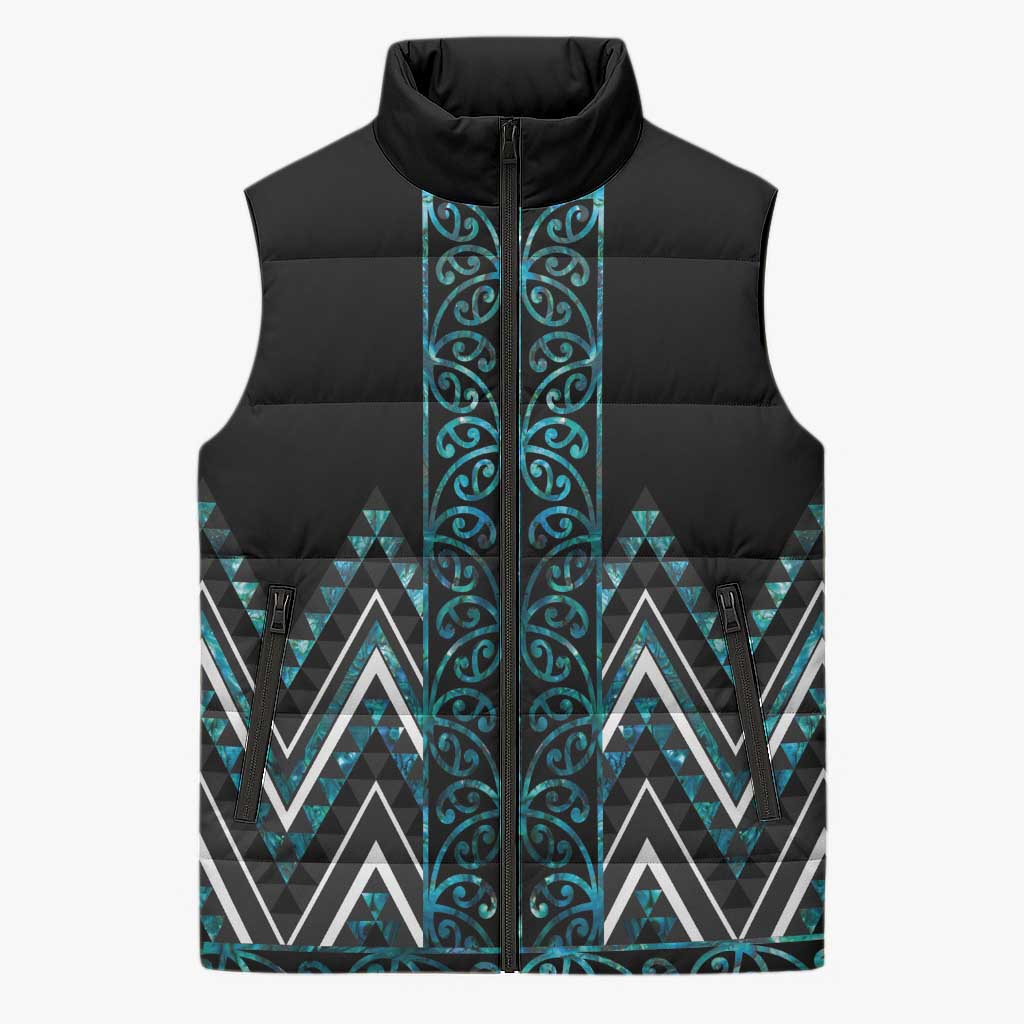Paua Shell Aotearoa Mangopare Kowhaiwhai Niho Taniwha Sleeveless Puffer Jacket Maori New Zealand - Aussie Hoodie