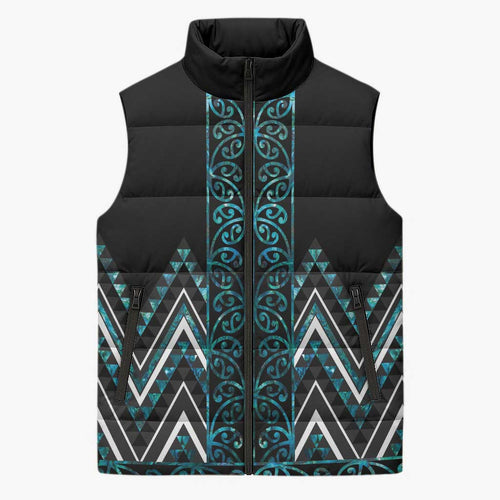 Paua Shell Aotearoa Mangopare Kowhaiwhai Niho Taniwha Sleeveless Puffer Jacket Maori New Zealand - Aussie Hoodie