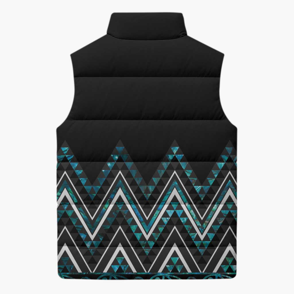 Paua Shell Aotearoa Mangopare Kowhaiwhai Niho Taniwha Sleeveless Puffer Jacket Maori New Zealand - Aussie Hoodie