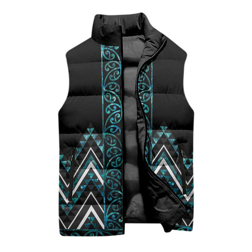 Paua Shell Aotearoa Mangopare Kowhaiwhai Niho Taniwha Sleeveless Puffer Jacket Maori New Zealand - Aussie Hoodie