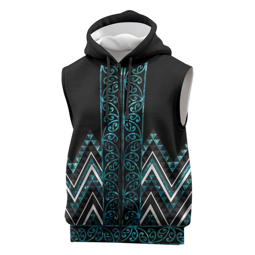 Paua Shell Aotearoa Mangopare Kowhaiwhai Niho Taniwha Sleeveless Zip Hoodie Maori New Zealand LT14